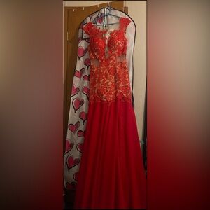 Mac Duggal Red Lace Prom Dress